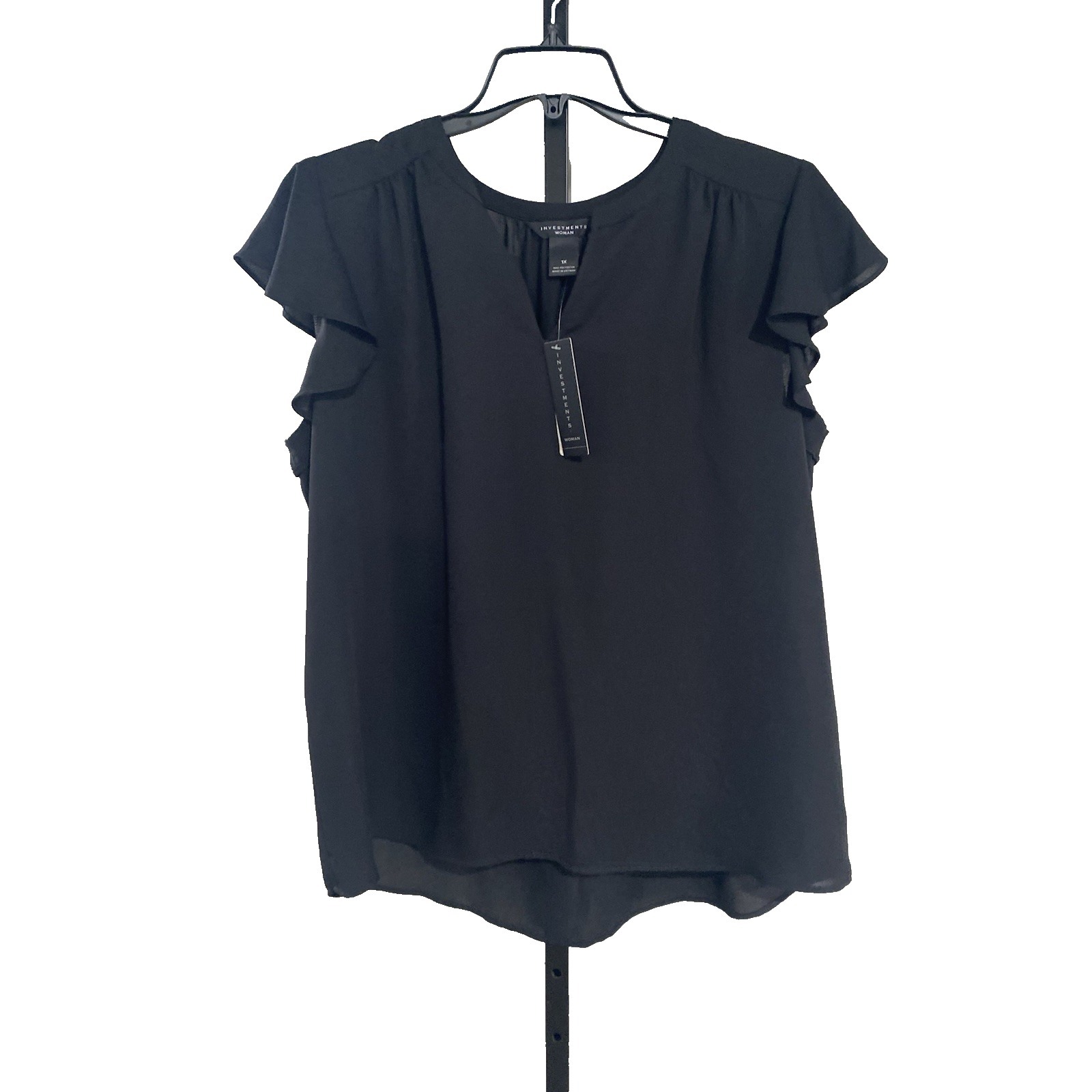 Investments Womens Blouse Shirt Top Black Loose Babydoll 1x Brand New 59 A6